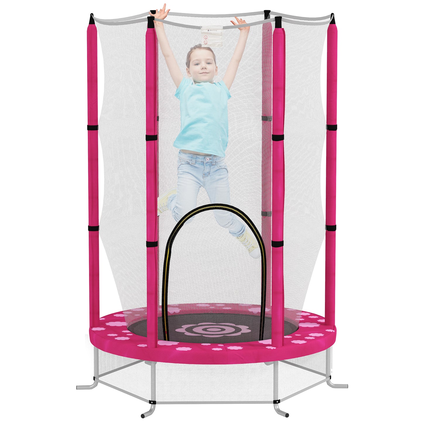 AIYAPLAY 4.6FT Toddler Trampoline w/ Safety Enclosure Net, for Indoor Outdoor Use, Ages 3-6 Years, Sun Pattern - Pink