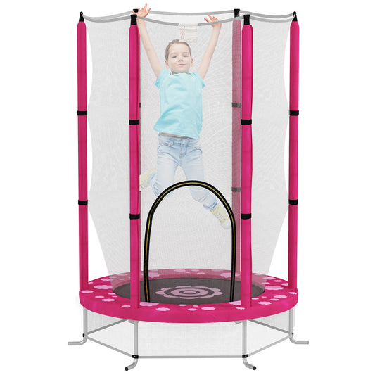 AIYAPLAY 4.6FT Toddler Trampoline w/ Safety Enclosure Net, for Indoor Outdoor Use, Ages 3-6 Years, Sun Pattern - Pink