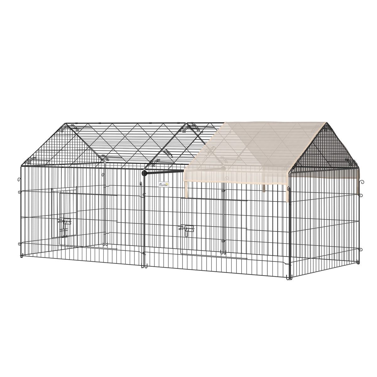 PawHut Metal Rabbit Run Playpen, Guinea Pig Cage, 220 x 103 x 103 cm, Beige