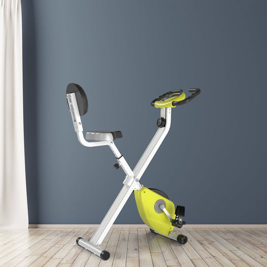 HOMCOM Exercise Bike Fitness Bicycle Indoor trainer Foldable 8-level Magnetic Resistance Adjustable w/LCD Monitor Pulse Sensor, Yellow