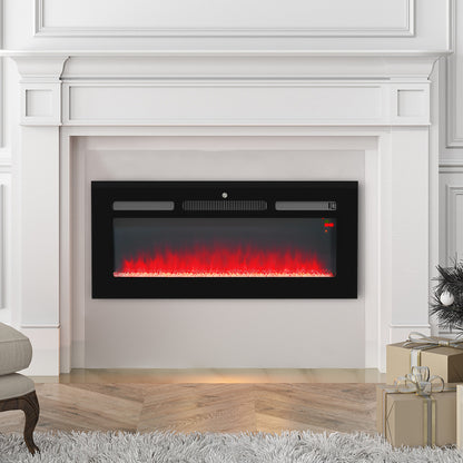 HOMCOM 102cm Electric Fireplace, 2000W Recessed and Wall Mounted Electric Fire with Remote Control, 9 Flame Colour and Crystal, Black