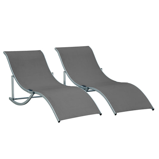 Outsunny Set of 2 S-shaped Foldable Lounge Chair Sun Lounger Reclining Outdoor Chair for Patio Beach Garden, Grey