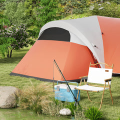 Outsunny 3000mm Waterproof Camping Tent for 5-6 Man, Family Tent with Porch and Sewn in Groundsheet, Portable with Bag, Orange