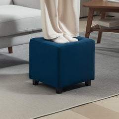 HOMCOM Velvet-Feel Square Ottoman - Blue