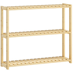 HOMCOM Three-Tier Bamboo Bathroom Rack - Natural Finish