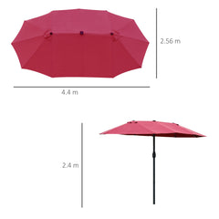 Outsunny 4.4m Double-Sided Sun Umbrella Patio Parasol LED Solar Lights Red