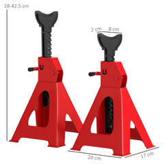 HOMCOM Axle Stands 1 Ton Car Jack Stands Pack of 2, 28-42.5 cm Height Adjustable Support Jack Stand, Heavy Duty Car Lift Tool for Vehicles, Caravans, Workshops, Garages, Red