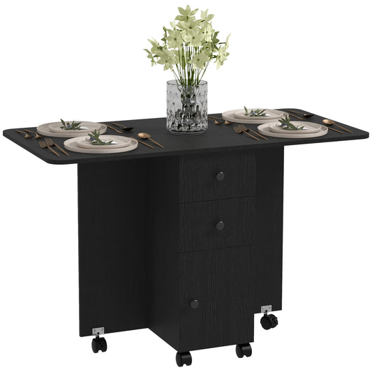 HOMCOM Multi-Storage Six-Person Drop Leaf Dining Table - Distressed Black