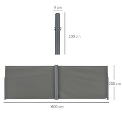 Outsunny 6 x 2m Retractable Sun Side Awning Screen Fence Patio Garden Wall Balcony Screening Panel Outdoor Blind Privacy Divider √¢‚Ç¨‚Äú Grey