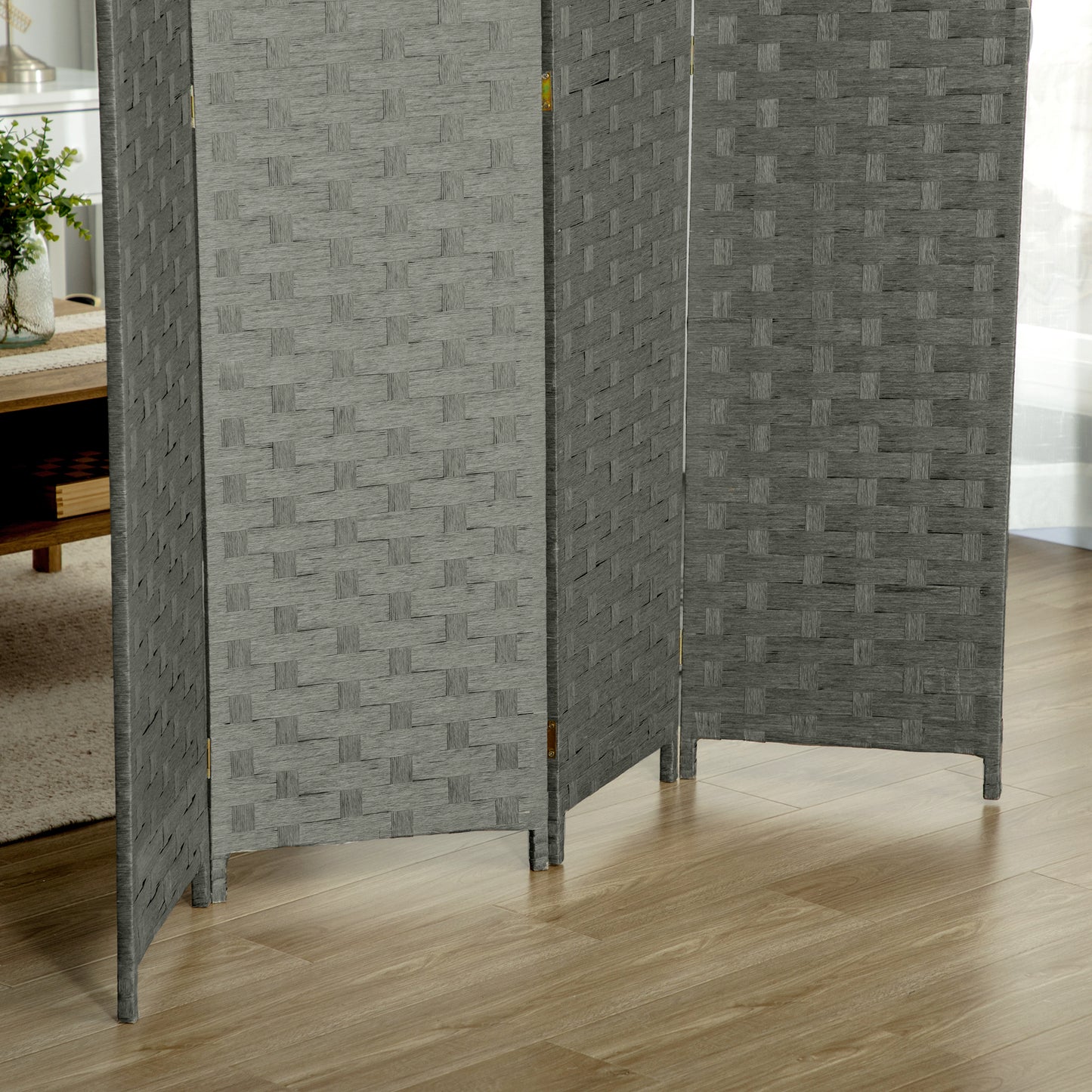 HOMCOM 4-Panel Room Dividers, Wave Fibre Freestanding Folding Privacy Screen Panels, Partition Wall Divider for Indoor Bedroom Office, 170√Ç cm, Grey