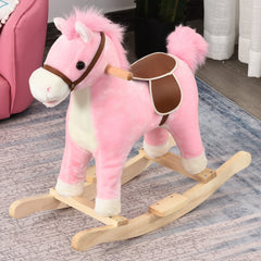 HOMCOM Kids Plush Rocking Horse w/ Sound Moving Mouth Wagging Tail Children Rocker Ride On Toy Gift 3-6 Years Pink