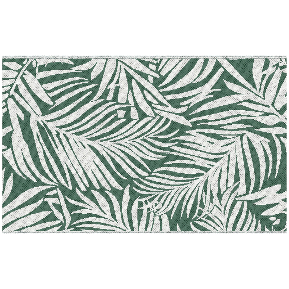 Outsunny Reversible Outdoor RV Rug, 1.5 x 2.4m Patio Floor Mat, Waterproof Plastic Straw Rug for Garden, Deck, Picnic, Beach, Camping, Green Leaves, Green and White