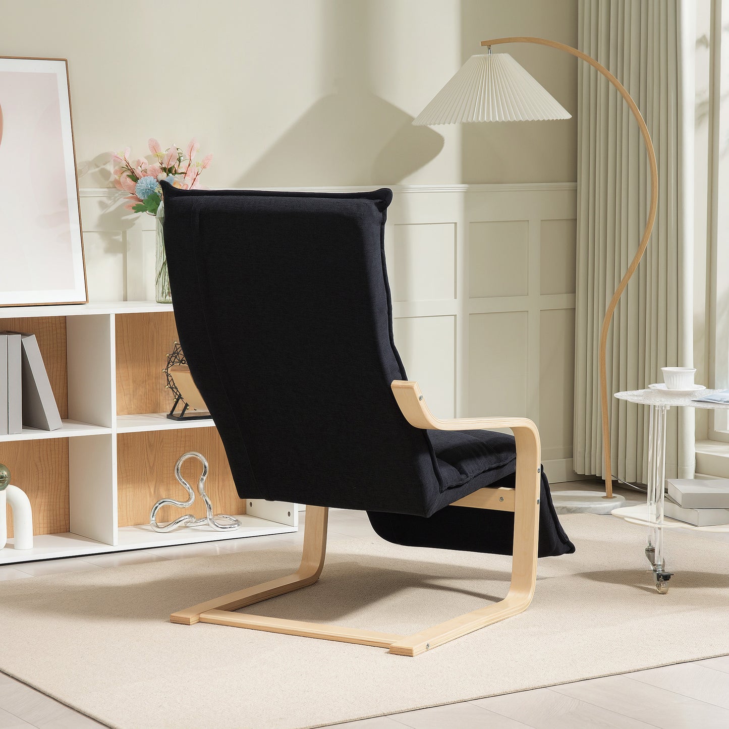 HOMCOM Curved Wooden Accent Chair, with Adjustable Footrest - Black