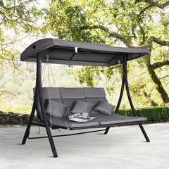 Outsunny 3 Seater Garden Swing Seat Outdoor Swing Chairs Chaise Lounge Padded Seat Hammock Canopy Porch Patio Bench Bed Recliner Sun Lounger - Grey