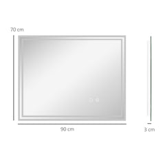 kleankin Large LED Bathroom Mirror, Illuminated Makeup Mirror, with 3 Colour, Smart Touch, Anti-Fog