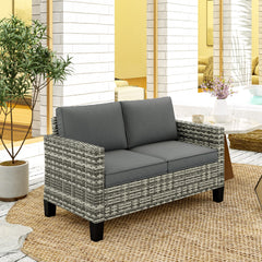 Outsunny Two-Seater Rattan Outdoor Sofa - Light Grey