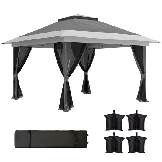 Outsunny 3.6 x 3.6m Pop-Up Gazebo, with Accessories - Grey