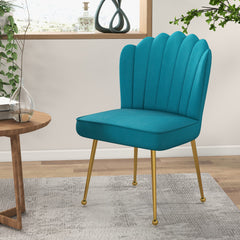 HOMCOM Velvet-Feel Shell Accent Chair - Blue