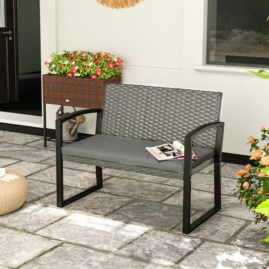 Outsunny Two-Seater Rattan Garden Bench - Grey/Black