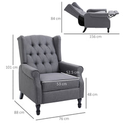 HOMCOM Recliner Armchair, Vintage Reclining Chair with Nail Head Trim, Wingback Chair with Button Tufted Back and Footrest, for Living Room, Light Grey