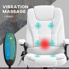 Vinsetto Massage Recliner Chair Heated Office Chair with Six Massage Points Linen-Feel Fabric 360√Ç¬∞ Swivel Wheels Cream White