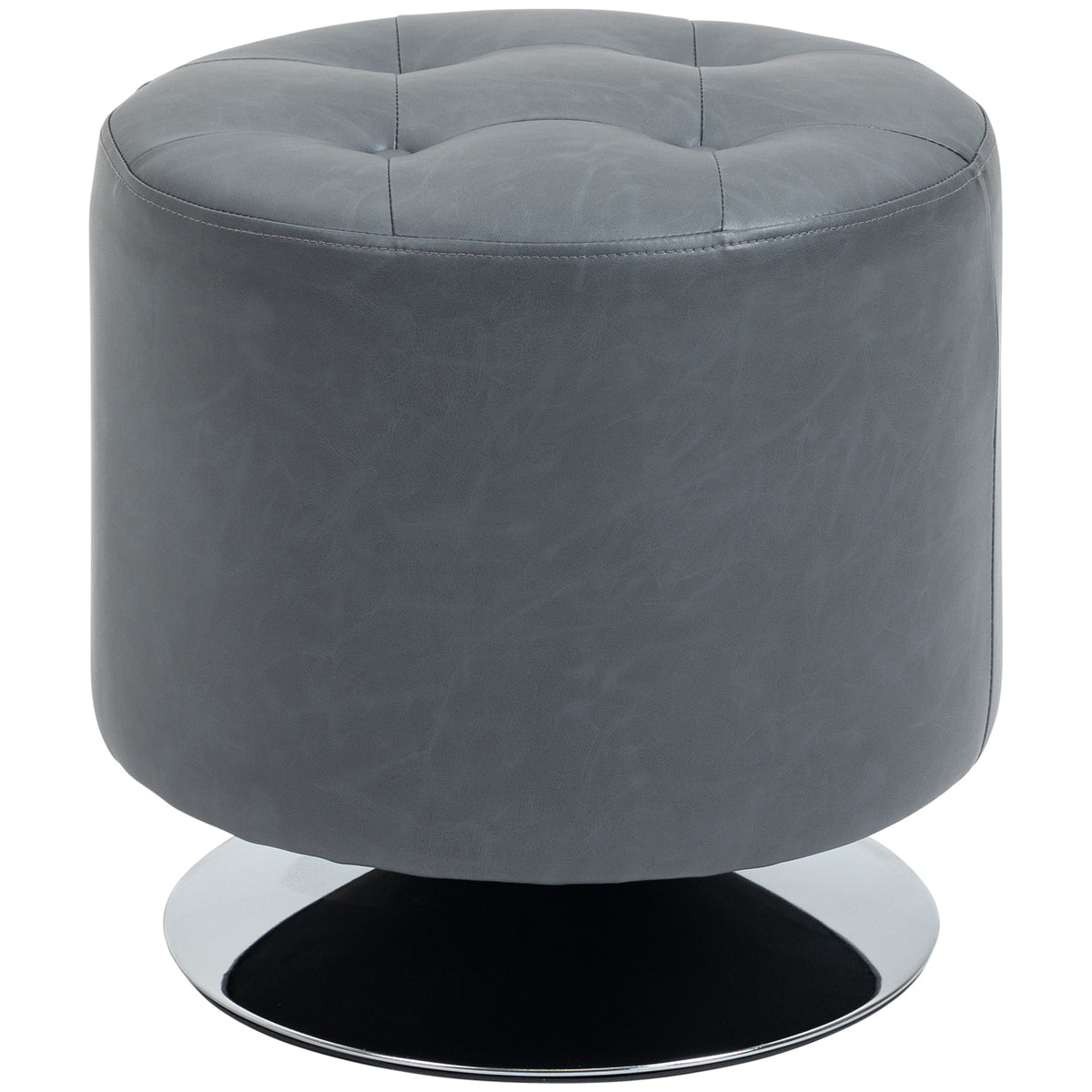 HOMCOM 360√Ç¬∞ Swivel Foot Stool Round PU Ottoman with Thick Sponge Padding and Solid Steel Base, Grey