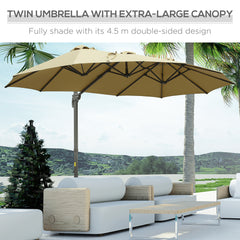 Outsunny 4.5√Ç m Patio Parasol, Large Double-Sided Rectangular Garden Umbrella with Crank Handle, 360√Ç¬∞ Cross Base for Bench, Outdoor, Khaki