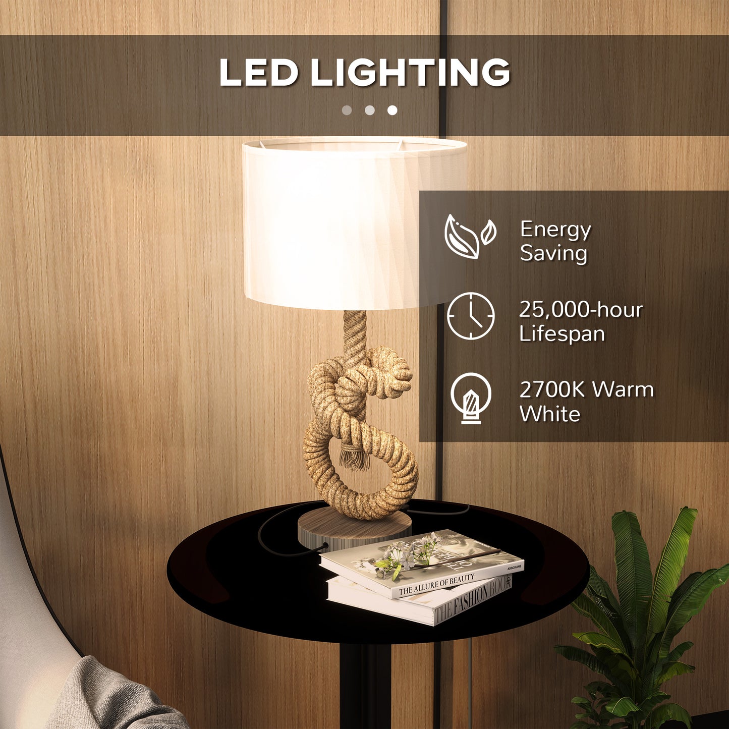 مصباح طاولة LED بحري من HOMCOM مع منفذ شحن USB، مصباح مكتب بجانب السرير لغرفة النوم وغرفة المعيشة والمكتب المنزلي