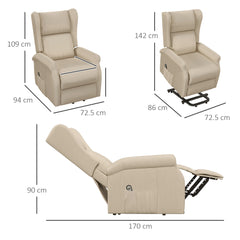 HOMCOM Power Lift Recliner Armchair, Electric Lift Chair for Elderly, Fabric Riser and Reclining Chair with Remote Control, Side Pockets, Extended Footrest, for Living Room, Beige