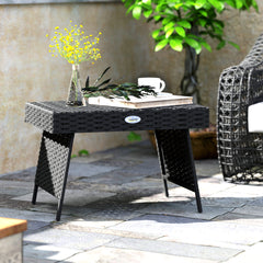 Outsunny Foldable Outdoor Coffee Table, Steel Frame Rattan Side Table, Coffee Table Side Table for Garden, Black