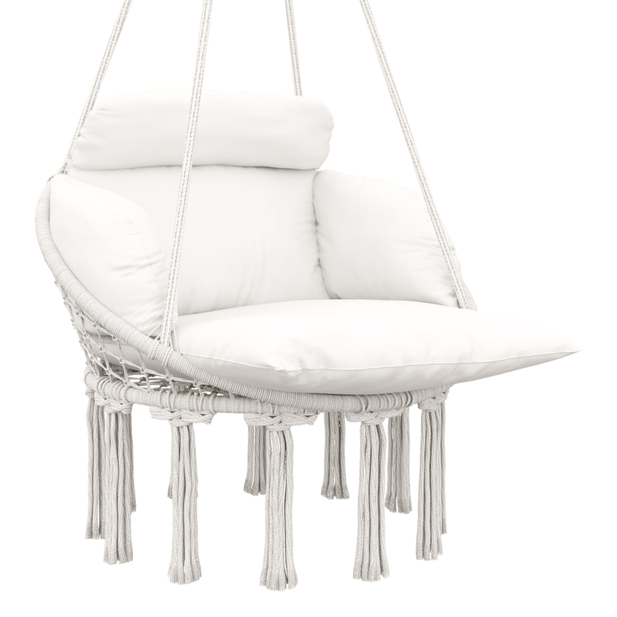 Outsunny Hanging Chair Outdoor Hammock Chair with Soft Cushion, Cotton Rope Boho Style Swing Chair, Hanging Garden Swing Seat for Indoor Outdoor, Cream White