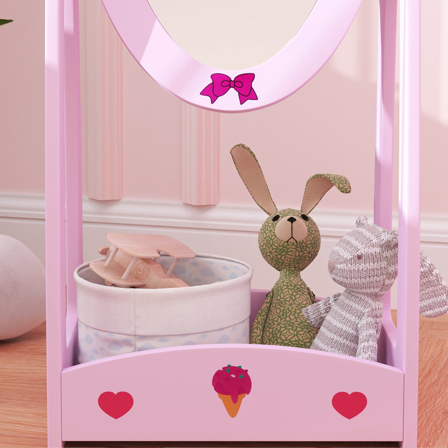 AIYAPLAY Kids Full Length Mirror, 360√Ç¬∞ Rotating Children Standing Mirror with Storage Shelf, Pink