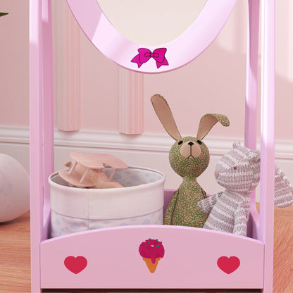 AIYAPLAY Kids Full Length Mirror, 360√Ç¬∞ Rotating Children Standing Mirror with Storage Shelf, Pink