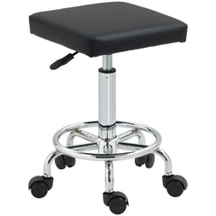 HOMCOM Adjustable PU Leather Rolling Stool - Black