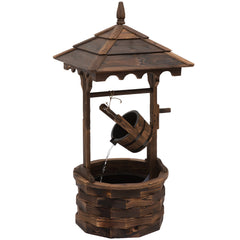 Outsunny Wooden Garden Wishing Well Fountain Barrel Waterfall Rustic Wood with Pump Garden D√É¬©cor Ornament