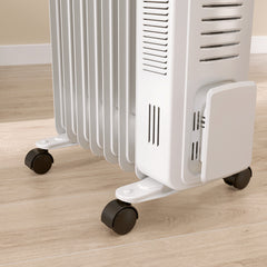 HOMCOM 1500W Quiet Oil Filled Radiator, 7 Fin Energy Efficient Portable Electric Heater with 3 Heat Settings, Adjustable Thermostat, Safety Tip Over, Overheat Protection, for Home, White