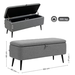 HOMCOM Storage Ottoman with Flip Top, Rectangular Upholstered Bench, Linen Fabric Footstool with Steel Legs for Living Room, Bedroom, Grey