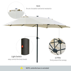 Outsunny 4.4m Double-Sided Sun Umbrella Patio Parasol LED Solar Lights Cream White