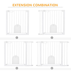 بوابة PawHut للكلاب مع بوابة أمان للقطط، حاجز أمان للحيوانات الأليفة، ملائمة لضغط السلم، إغلاق تلقائي، قفل مزدوج، للأبواب والممرات، 75-103 سم، أبيض