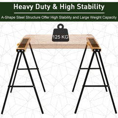 HOMCOM 2PCS Saw Horse Twin Pack Folding Workbench Metal Trestle Stands with Non-slip EVA Surface for Sawing Work Max Load 125kg