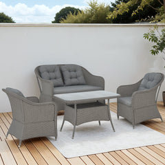 Outsunny Four-Piece Rattan Set, with Glass-Top Table - Light Grey