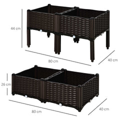 Outsunny Set of 4 26L Garden Raised Bed Elevated Patio Flower Plant Planter Box PP Vegetables Planting Container, Brown