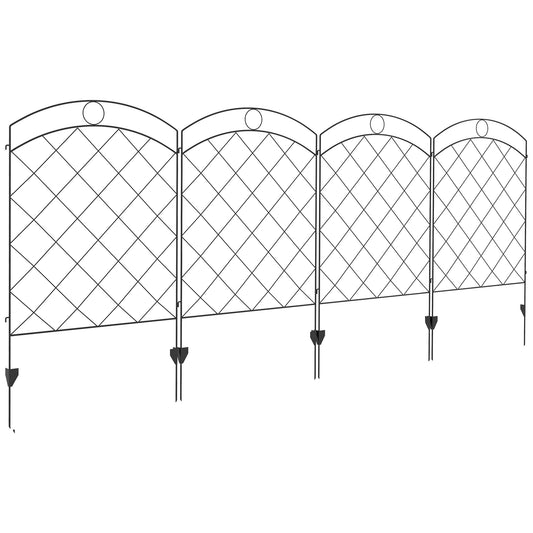 Outsunny Steel Decorative Outdoor Picket Fence Panels Set of 4, Black