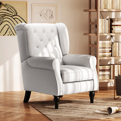 HOMCOM Wingback Accent Chair, Retro Upholstered Button Tufted Occasional Chair for Living Room and Bedroom, Cream White