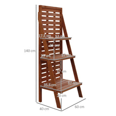 Outsunny Three-Tier Plant Stand, Wood Ladder Shelf for Flower Pot Display, Outdoor Indoor Organiser