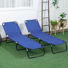 Outsunny Set of Two Metal Frame Folding Sun Loungers - Blue