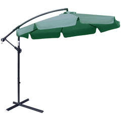 Outsunny 2.7m Garden Parasol Cantilever Umbrella with Crank Handle and Cross Base for Outdoor, Hanging Sun Shade, Green