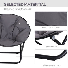 Outsunny Garden Folding Portable Padded Saucer Moon Chair Padded Round Outdoor Camping Travel Fishing Seat Grey