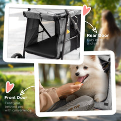 عربة أطفال PawHut Dog Pram ذات 4 عجلات للكلاب الأليفة مع باب دوار ووسادة ومقود أمان للكلاب الصغيرة والمتوسطة الحجم، باللون الرمادي