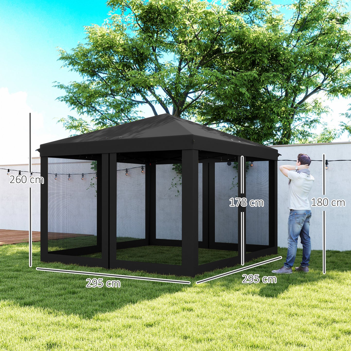 Outsunny 3 x 3√Ç m Pop Up Gazebo, 420D Garden Tent Canopy with Removable Mesh Sidewall Netting, Carry Bag for Garden Patio Outdoor, Black
